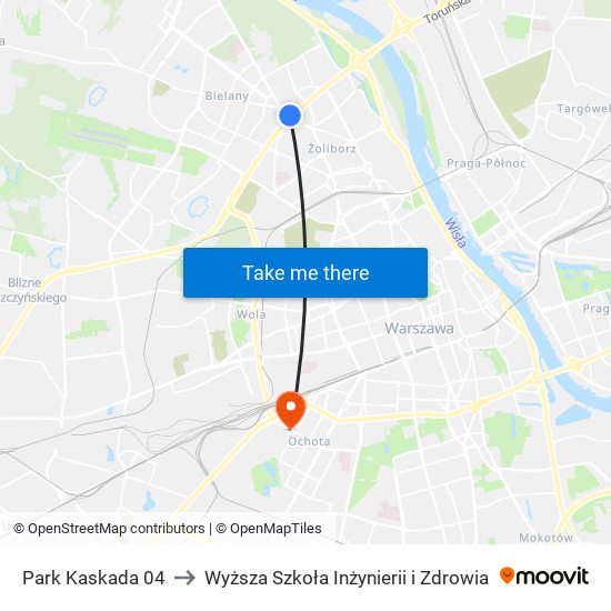 Park Kaskada to Wyższa Szkoła Inżynierii i Zdrowia map