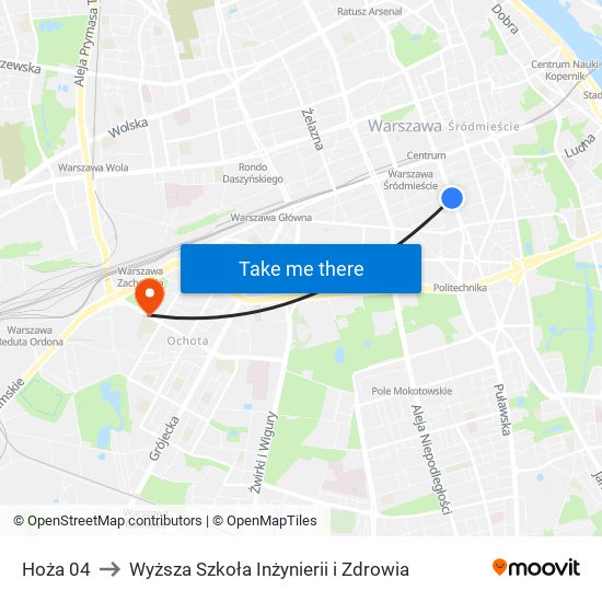 Hoża to Wyższa Szkoła Inżynierii i Zdrowia map