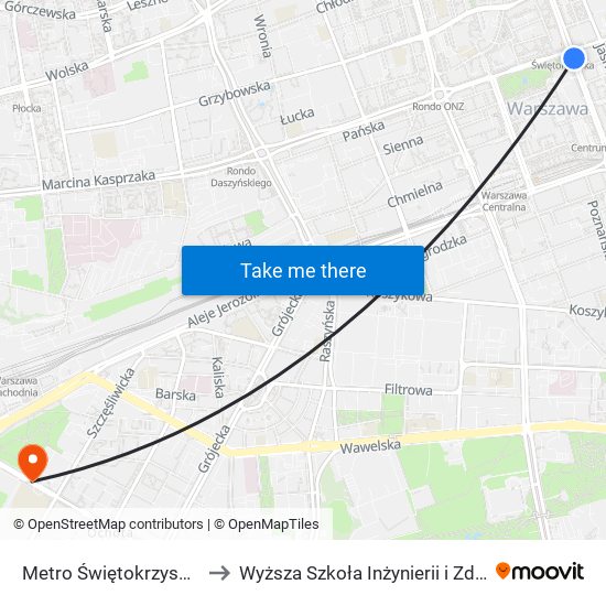 Metro Świętokrzyska 06 to Wyższa Szkoła Inżynierii i Zdrowia map