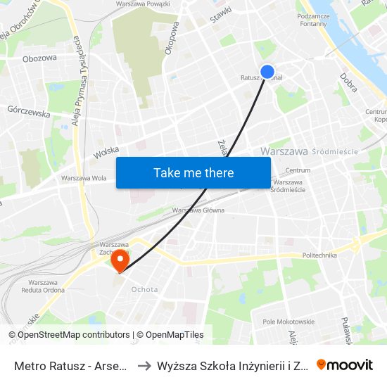 Metro Ratusz - Arsenał 09 to Wyższa Szkoła Inżynierii i Zdrowia map