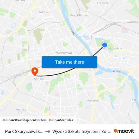 Park Skaryszewski to Wyższa Szkoła Inżynierii i Zdrowia map