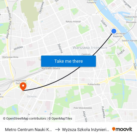 Metro Centrum Nauki Kopernik 04 to Wyższa Szkoła Inżynierii i Zdrowia map