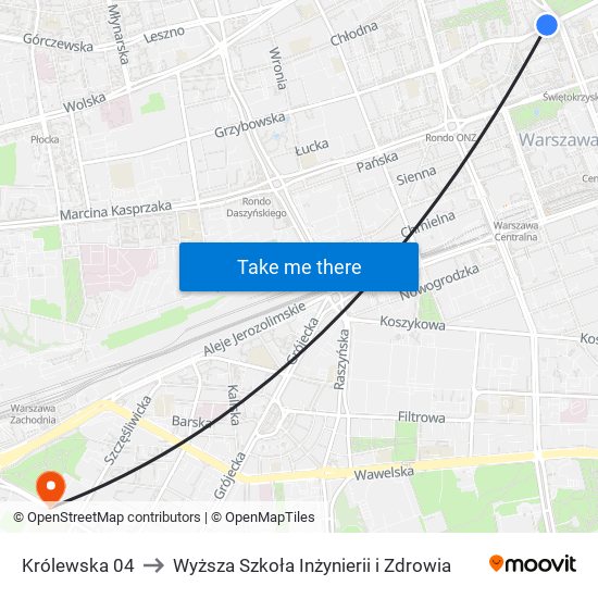 Królewska to Wyższa Szkoła Inżynierii i Zdrowia map