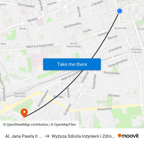 Al. Jana Pawła II to Wyższa Szkoła Inżynierii i Zdrowia map