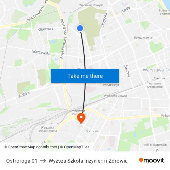 Ostroroga 01 to Wyższa Szkoła Inżynierii i Zdrowia map