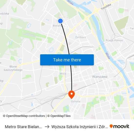 Metro Stare Bielany 04 to Wyższa Szkoła Inżynierii i Zdrowia map