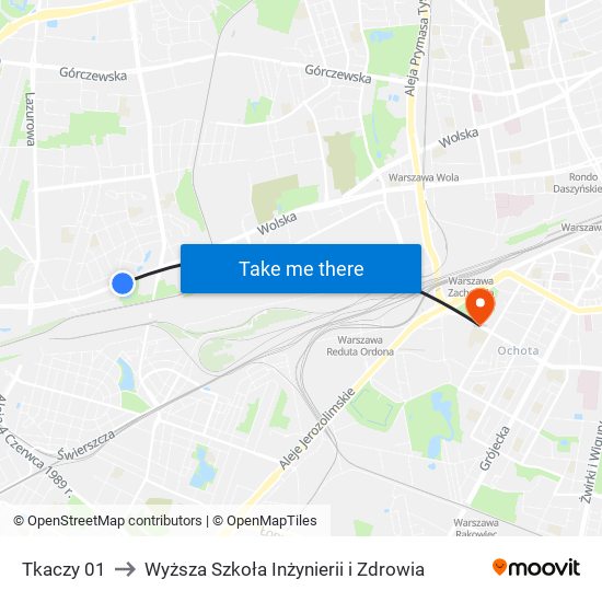 Tkaczy 01 to Wyższa Szkoła Inżynierii i Zdrowia map