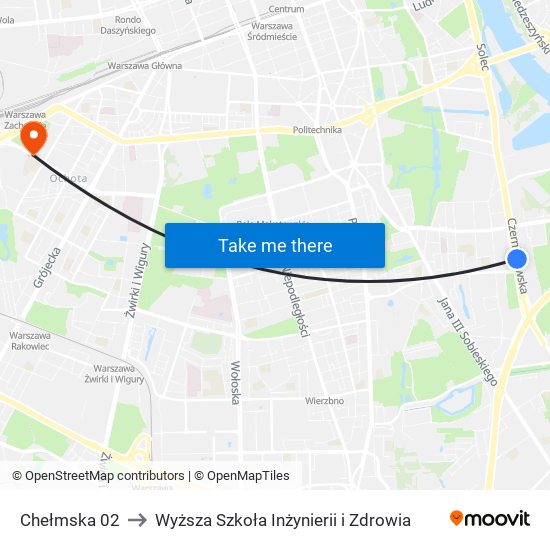 Chełmska 02 to Wyższa Szkoła Inżynierii i Zdrowia map