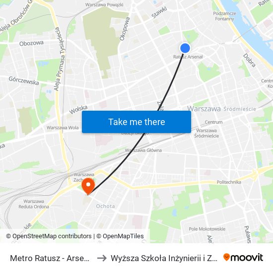 Metro Ratusz - Arsenał 02 to Wyższa Szkoła Inżynierii i Zdrowia map