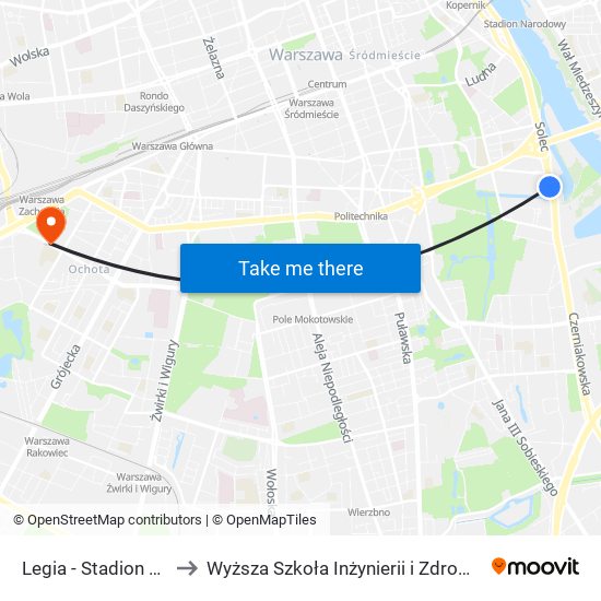 Legia - Stadion 01 to Wyższa Szkoła Inżynierii i Zdrowia map