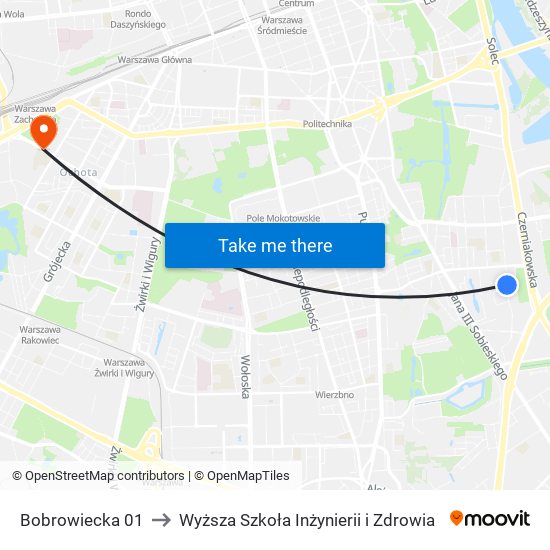 Bobrowiecka 01 to Wyższa Szkoła Inżynierii i Zdrowia map