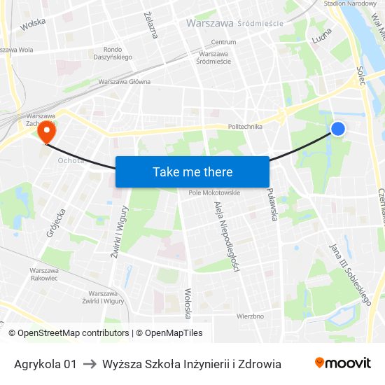 Agrykola to Wyższa Szkoła Inżynierii i Zdrowia map