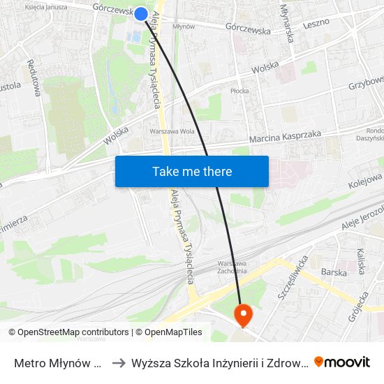 Metro Młynów 02 to Wyższa Szkoła Inżynierii i Zdrowia map