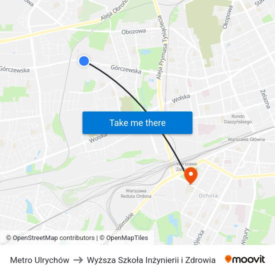 Metro Ulrychów to Wyższa Szkoła Inżynierii i Zdrowia map