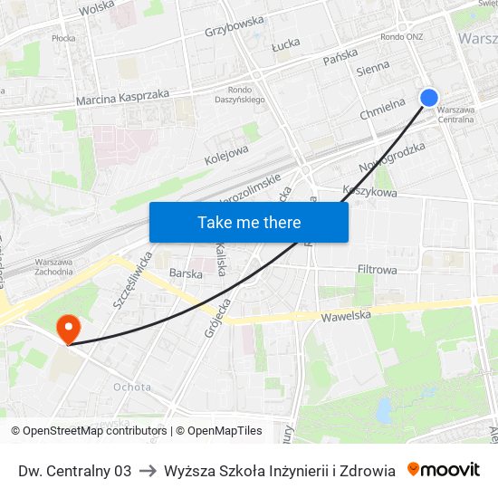 Dw. Centralny 03 to Wyższa Szkoła Inżynierii i Zdrowia map