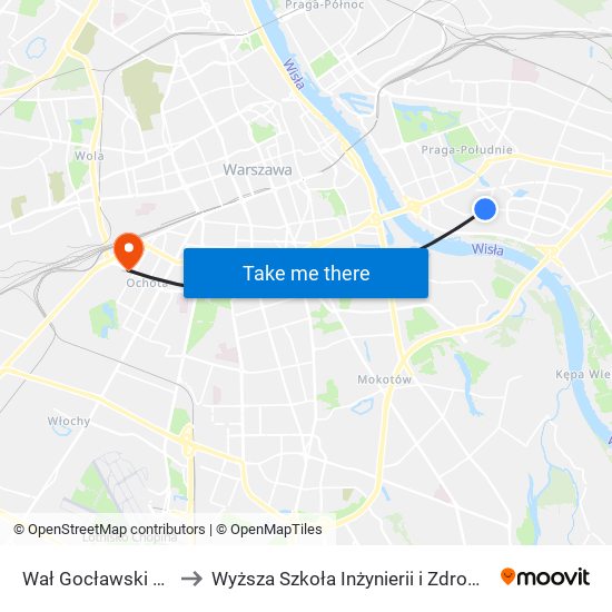 Wał Gocławski to Wyższa Szkoła Inżynierii i Zdrowia map