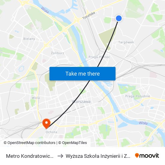 Metro Kondratowicza 02 to Wyższa Szkoła Inżynierii i Zdrowia map