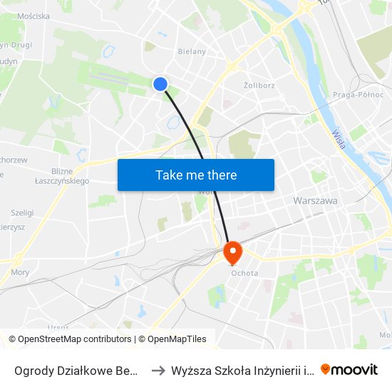 Ogrody Działkowe Bemowo 02 to Wyższa Szkoła Inżynierii i Zdrowia map