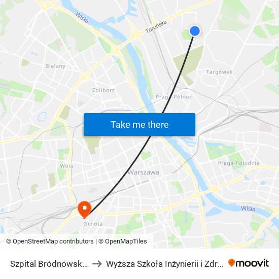 Szpital Bródnowski to Wyższa Szkoła Inżynierii i Zdrowia map