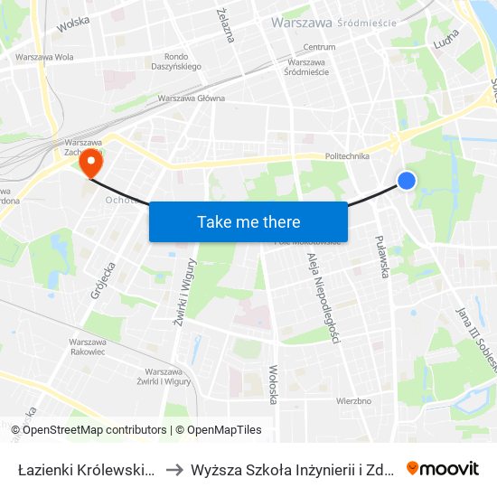 Łazienki Królewskie to Wyższa Szkoła Inżynierii i Zdrowia map