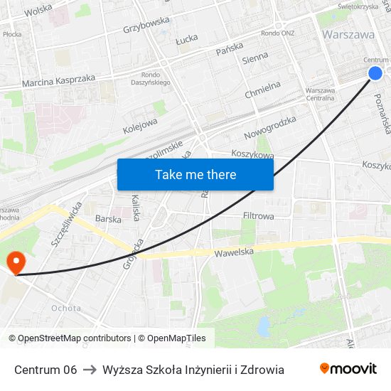 Centrum to Wyższa Szkoła Inżynierii i Zdrowia map