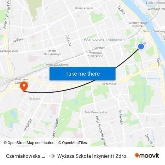 Czerniakowska to Wyższa Szkoła Inżynierii i Zdrowia map