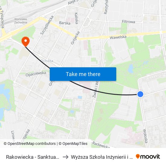 Rakowiecka - Sanktuarium 02 to Wyższa Szkoła Inżynierii i Zdrowia map