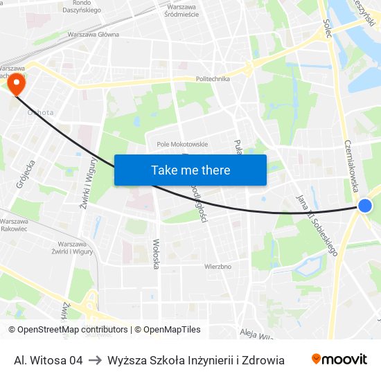 Al. Witosa to Wyższa Szkoła Inżynierii i Zdrowia map