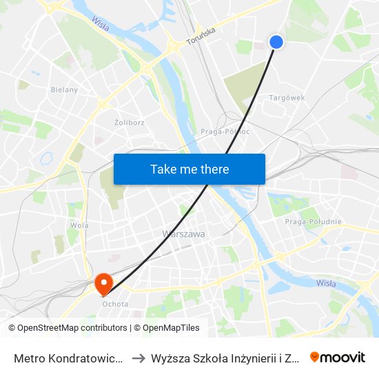 Metro Kondratowicza 04 to Wyższa Szkoła Inżynierii i Zdrowia map