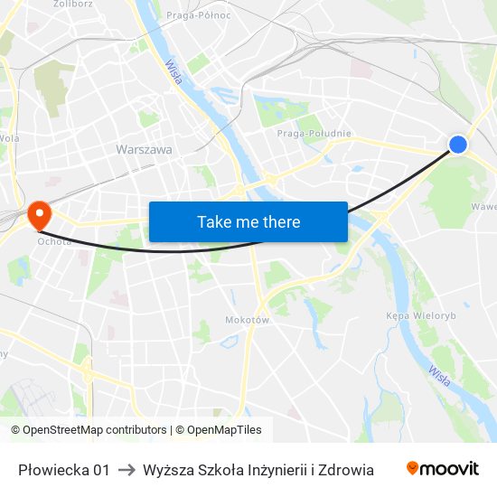 Płowiecka to Wyższa Szkoła Inżynierii i Zdrowia map