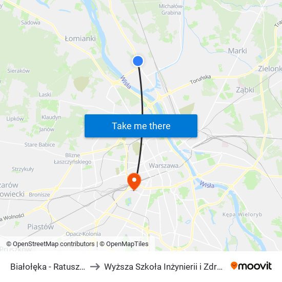 Białołęka - Ratusz 01 to Wyższa Szkoła Inżynierii i Zdrowia map