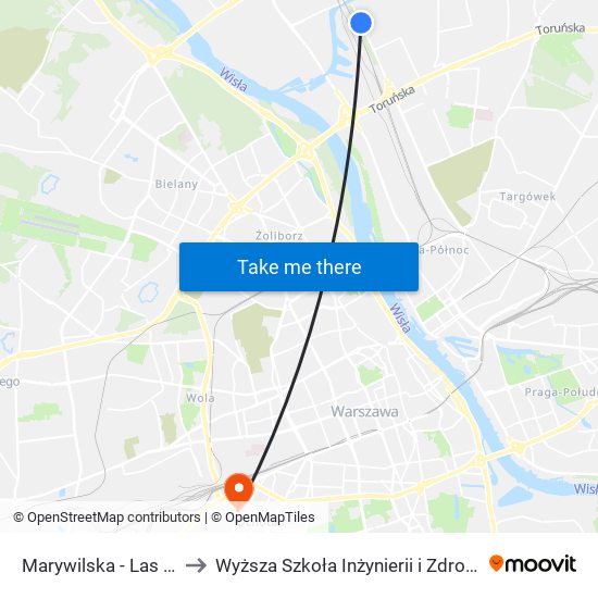 Marywilska-Las to Wyższa Szkoła Inżynierii i Zdrowia map