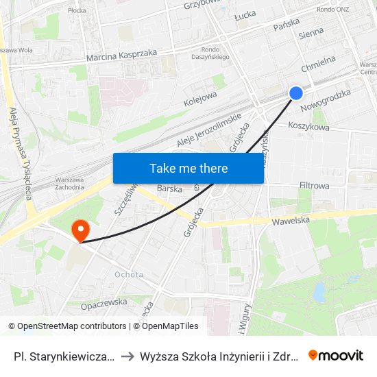 Pl. Starynkiewicza to Wyższa Szkoła Inżynierii i Zdrowia map