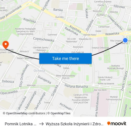 Pomnik Lotnika to Wyższa Szkoła Inżynierii i Zdrowia map