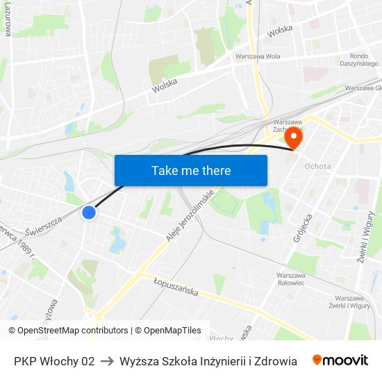 PKP Włochy 02 to Wyższa Szkoła Inżynierii i Zdrowia map