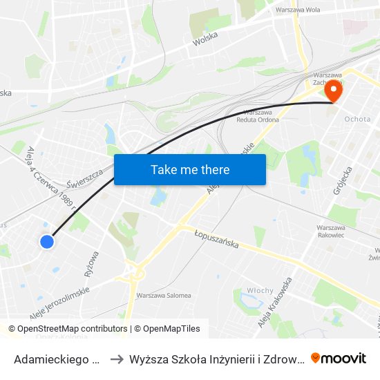 Adamieckiego 02 to Wyższa Szkoła Inżynierii i Zdrowia map