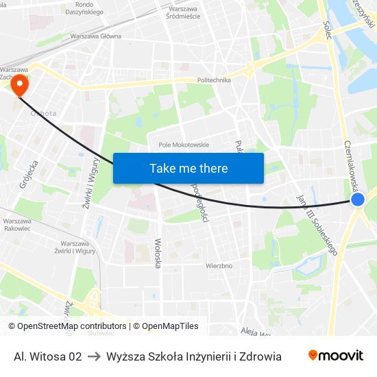 Al. Witosa to Wyższa Szkoła Inżynierii i Zdrowia map