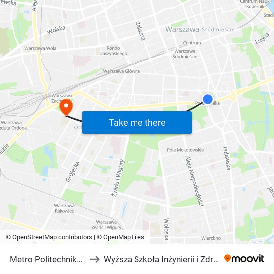 Metro Politechnika 08 to Wyższa Szkoła Inżynierii i Zdrowia map