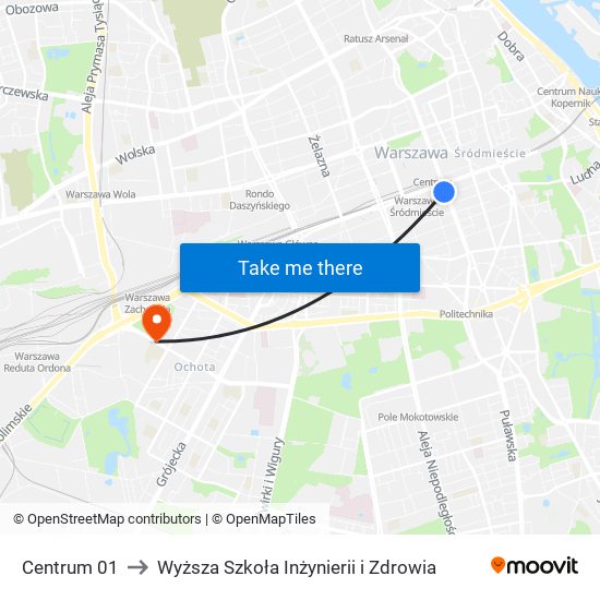 Centrum to Wyższa Szkoła Inżynierii i Zdrowia map