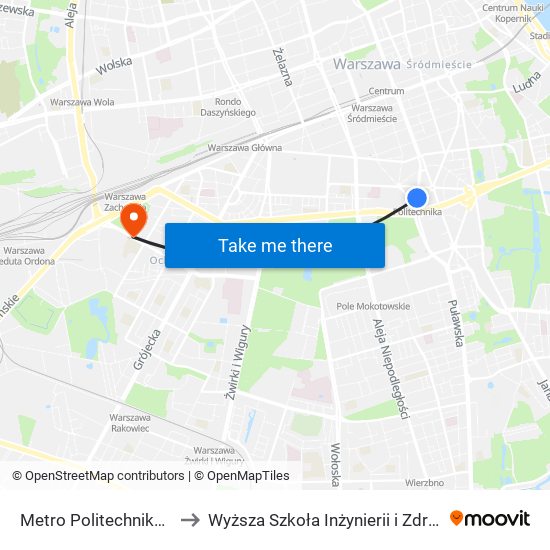 Metro Politechnika 05 to Wyższa Szkoła Inżynierii i Zdrowia map