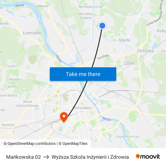 Mańkowska 02 to Wyższa Szkoła Inżynierii i Zdrowia map