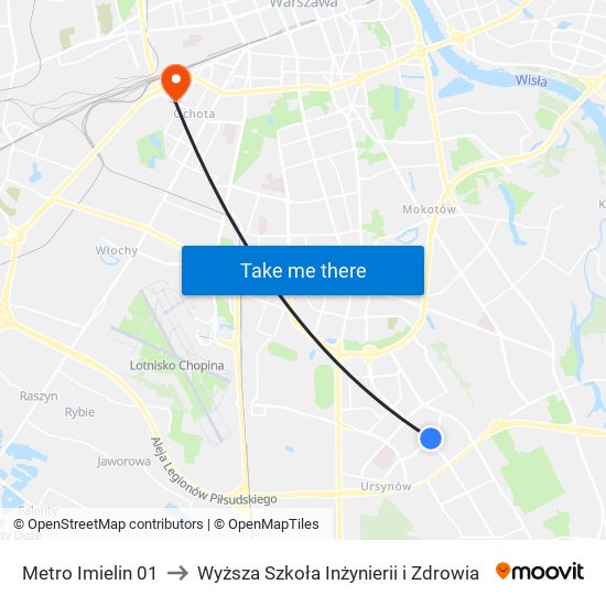 Metro Imielin to Wyższa Szkoła Inżynierii i Zdrowia map