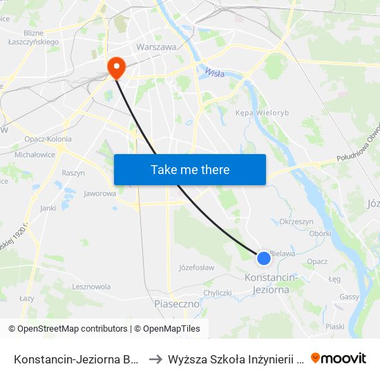 Konstancin-Jeziorna Borowa to Wyższa Szkoła Inżynierii i Zdrowia map