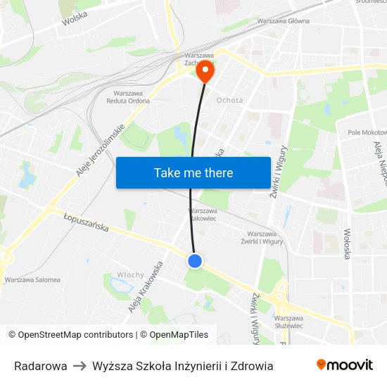 Radarowa to Wyższa Szkoła Inżynierii i Zdrowia map