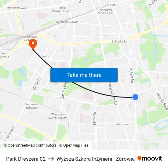 Park Dreszera to Wyższa Szkoła Inżynierii i Zdrowia map