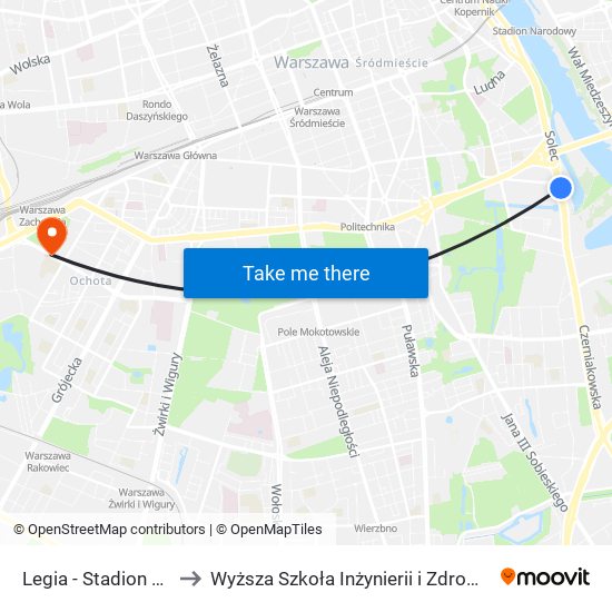 Legia - Stadion 03 to Wyższa Szkoła Inżynierii i Zdrowia map