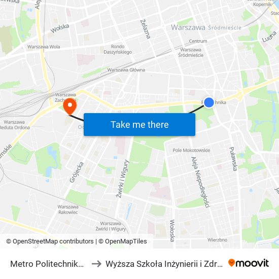 Metro Politechnika 02 to Wyższa Szkoła Inżynierii i Zdrowia map