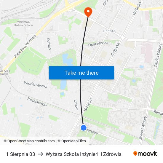 1 Sierpnia 03 to Wyższa Szkoła Inżynierii i Zdrowia map