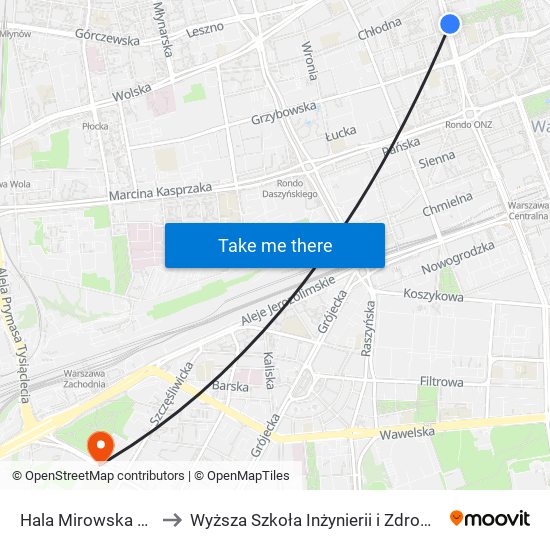 Hala Mirowska to Wyższa Szkoła Inżynierii i Zdrowia map