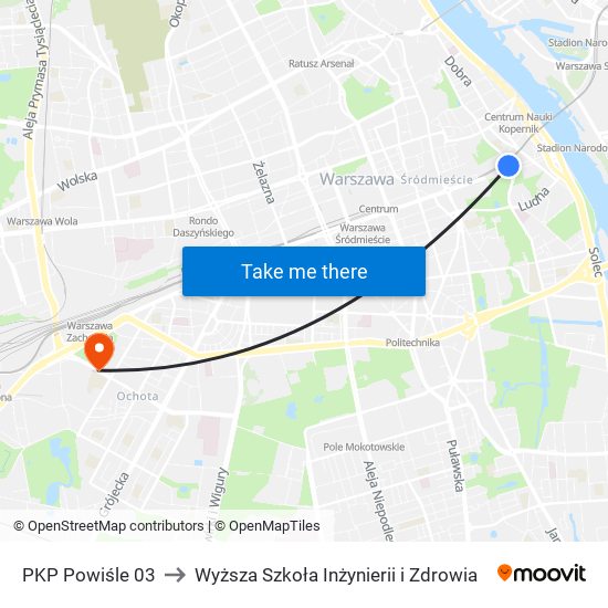 PKP Powiśle to Wyższa Szkoła Inżynierii i Zdrowia map